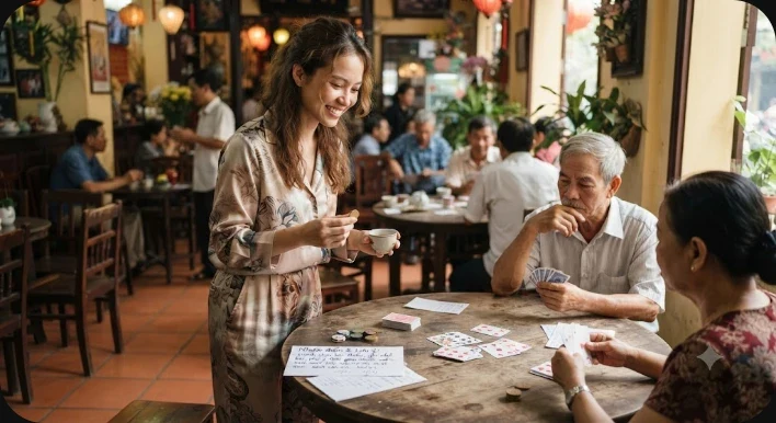 Hai lá bài baccarat úp mặt trên bàn nỉ đen với ánh sáng neon xanh huyền bí