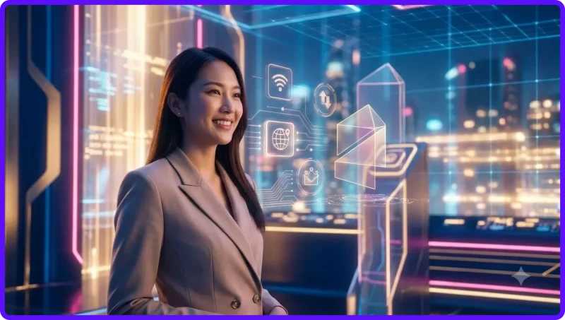 Người dùng trải nghiệm ứng dụng premium platform trên điện thoại trong không gian sang trọng